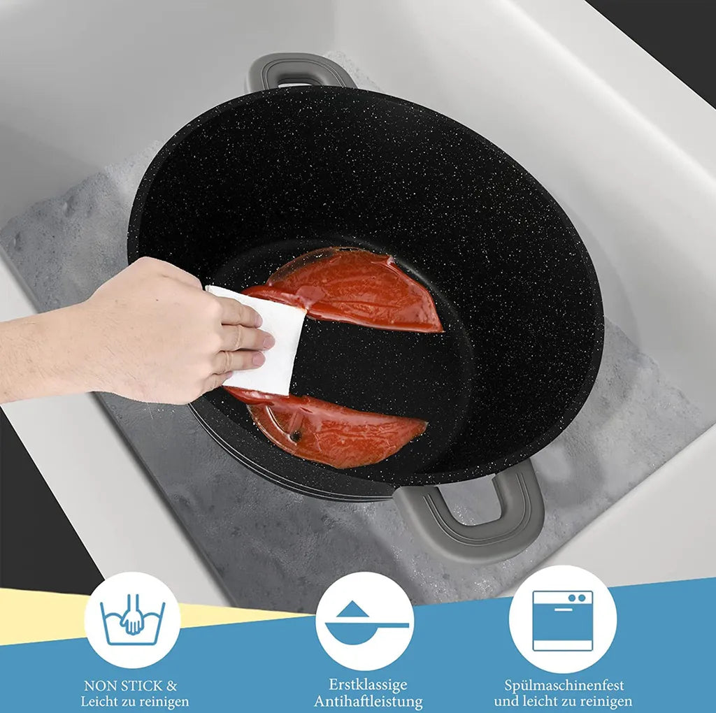 Scheffler – Set de 4 Casseroles avec Couvercles en Verre, Revêtement Antiadhésif, Compatible Induction, 8 Poignées Silicone Amovibles