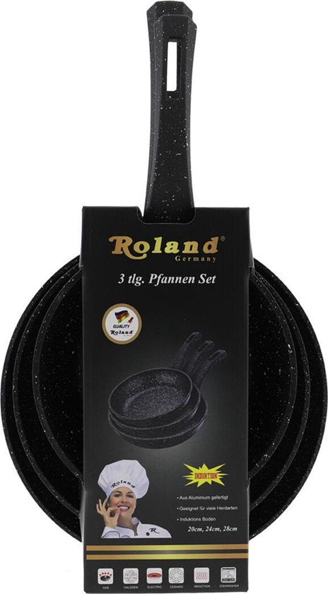 Set de 3 poêles en aluminium noir avec revêtement antiadhésif – Ø 20/24/28 cm – Roland