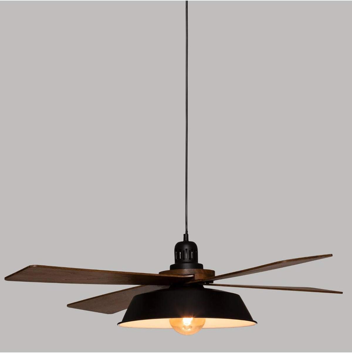 Atmosphera - Luminaire Suspension en métal Noir et Bois D 94 cm