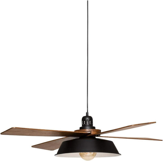 Atmosphera - Luminaire Suspension en métal Noir et Bois D 94 cm