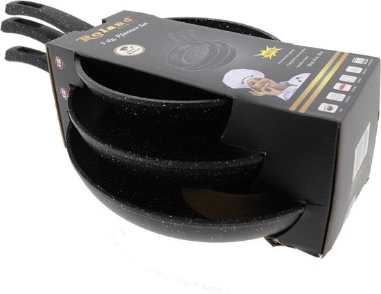 Set de 3 poêles en aluminium noir avec revêtement antiadhésif – Ø 20/24/28 cm – Roland
