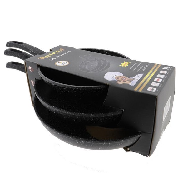 Set de 3 poêles en aluminium noir avec revêtement antiadhésif – Ø 20/24/28 cm – Roland