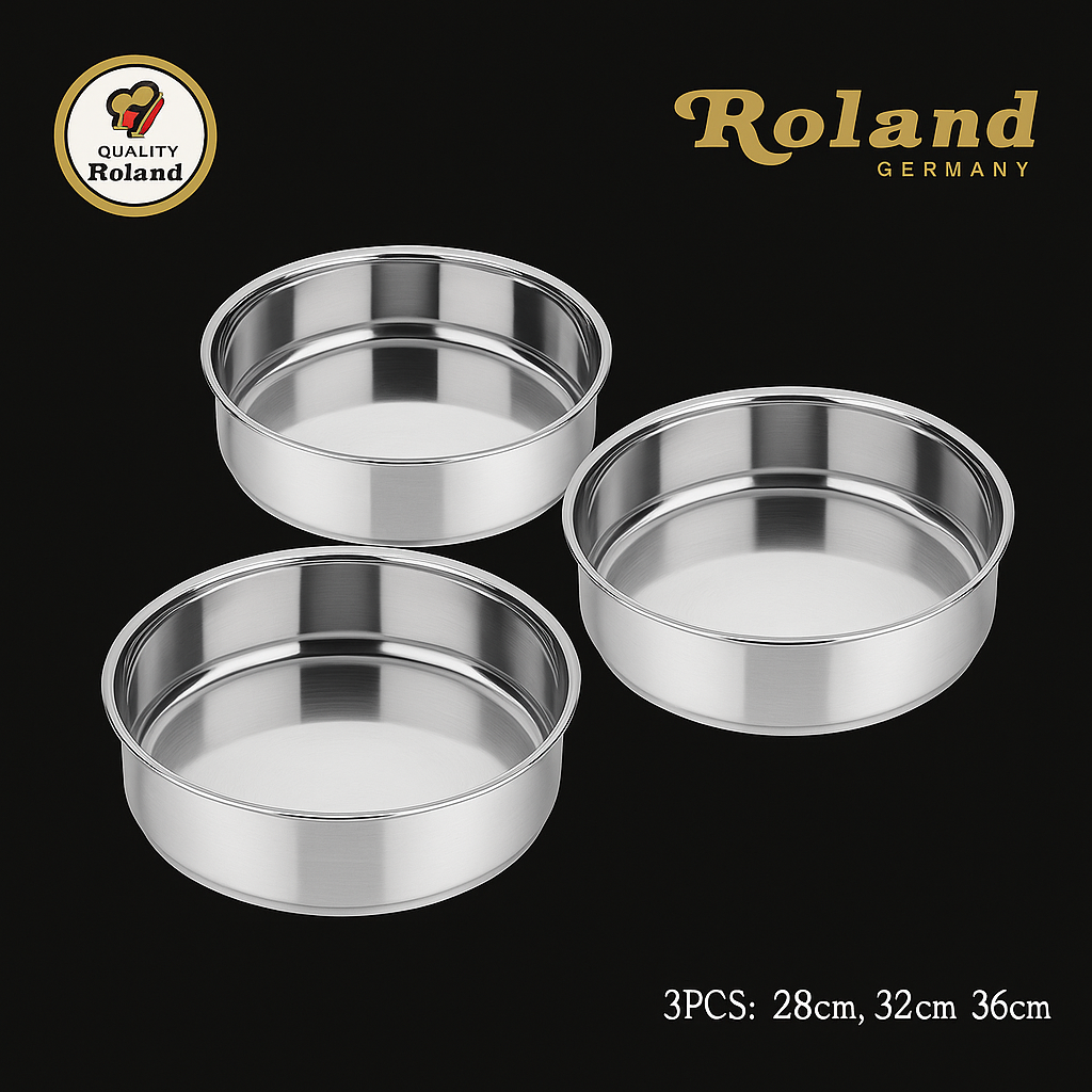 Set de 3 plats ronds en inox pour four – Ø 28/32/36 cm – Roland