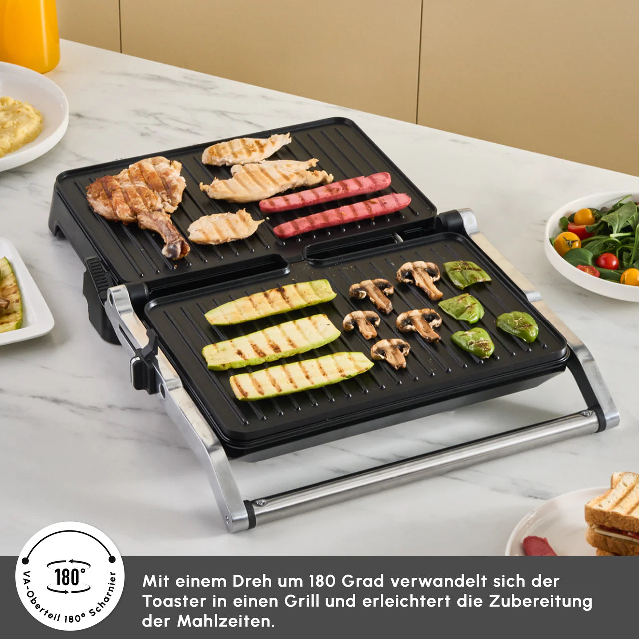 Grille-pain et gril Karaca Toastmate – 6 tranches, inox, 2000 W, plaque en fonte