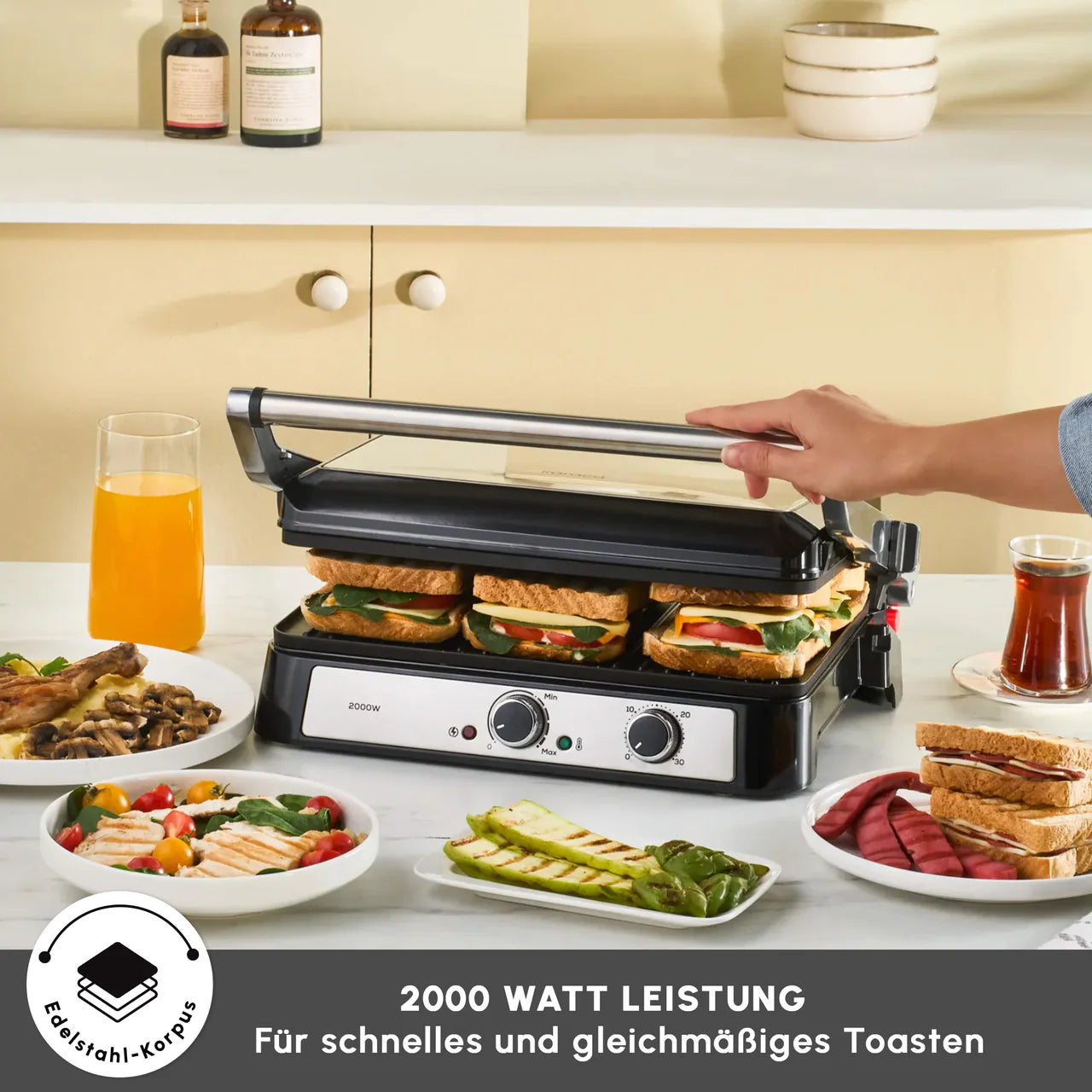 Grille-pain et gril Karaca Toastmate – 6 tranches, inox, 2000 W, plaque en fonte