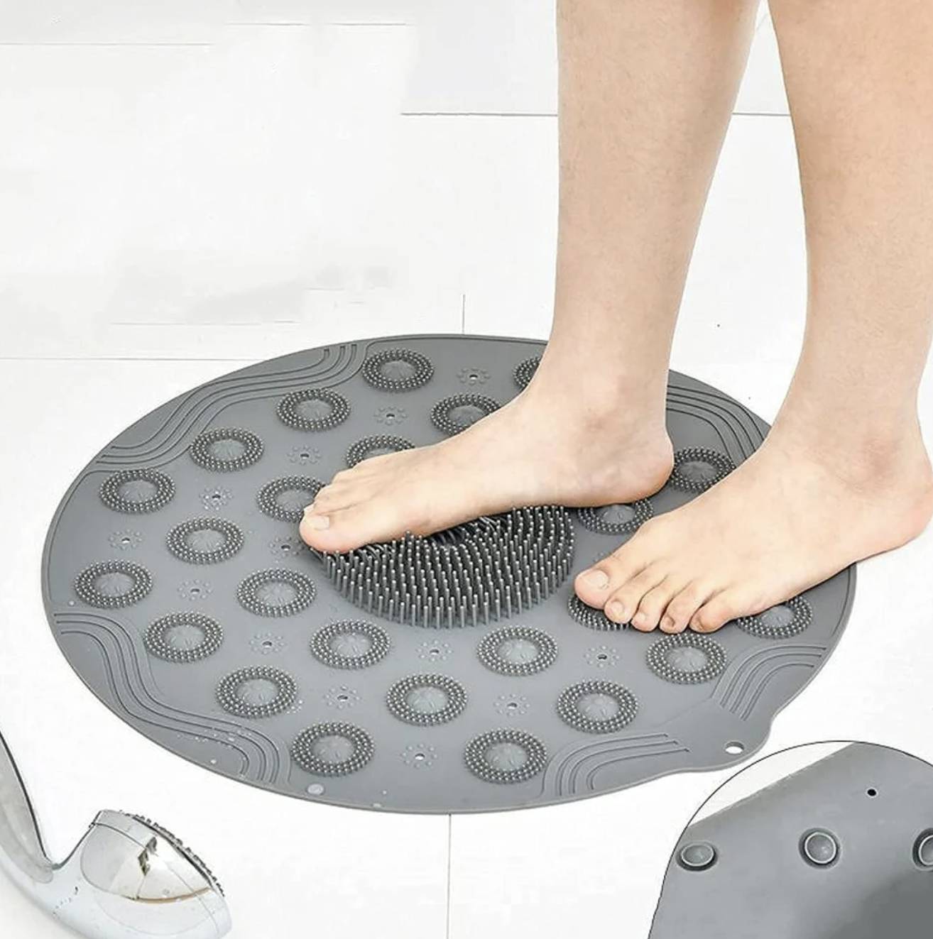 Tapis antidérapant rond pour salle de bain avec masseur pour pieds – Axess
