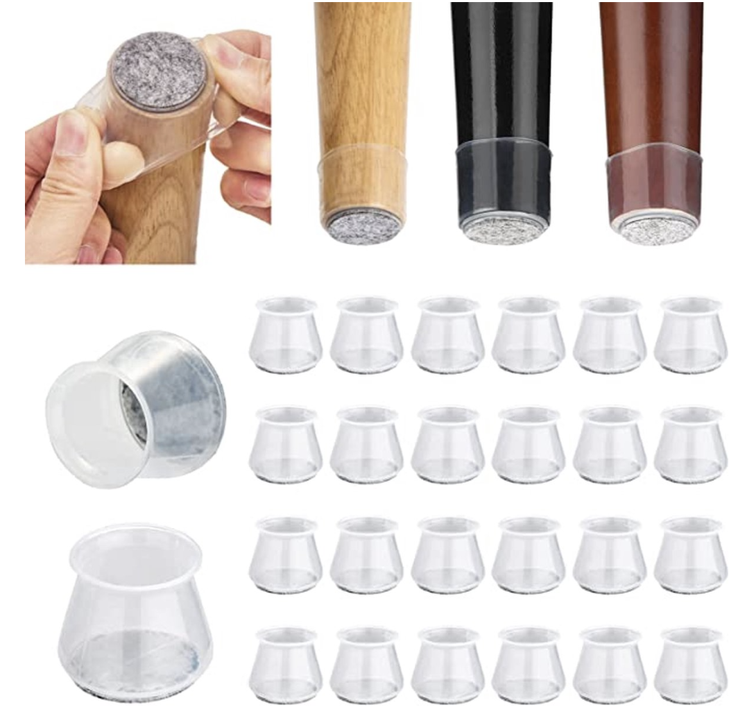 Duhtz Cache-jambes pour chaises Circulaires Transparents - 24 Pièces - Protecteur, Insonorisant, Extensible - Pour Chaises de 20mm à 30mm