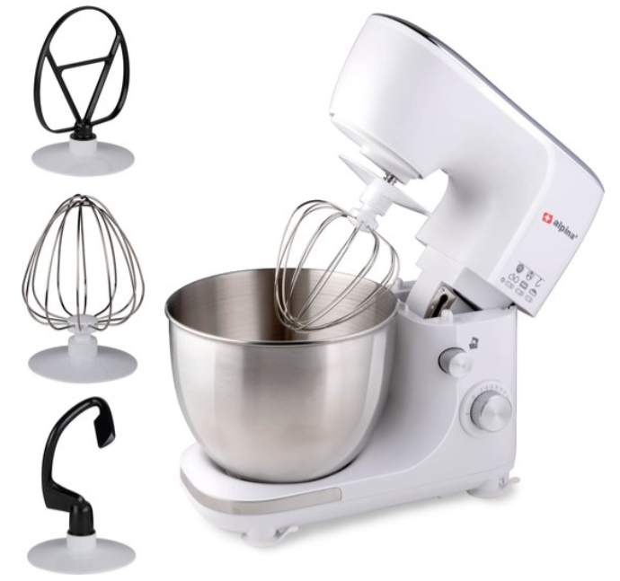 Robot Culinaire Alpina - 3 Accessoires - Acier Inoxydable - Eclairage du Bol - Pétrir, Mélanger, Fouetter
