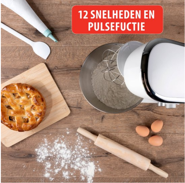Robot Culinaire Alpina - 3 Accessoires - Acier Inoxydable - Eclairage du Bol - Pétrir, Mélanger, Fouetter