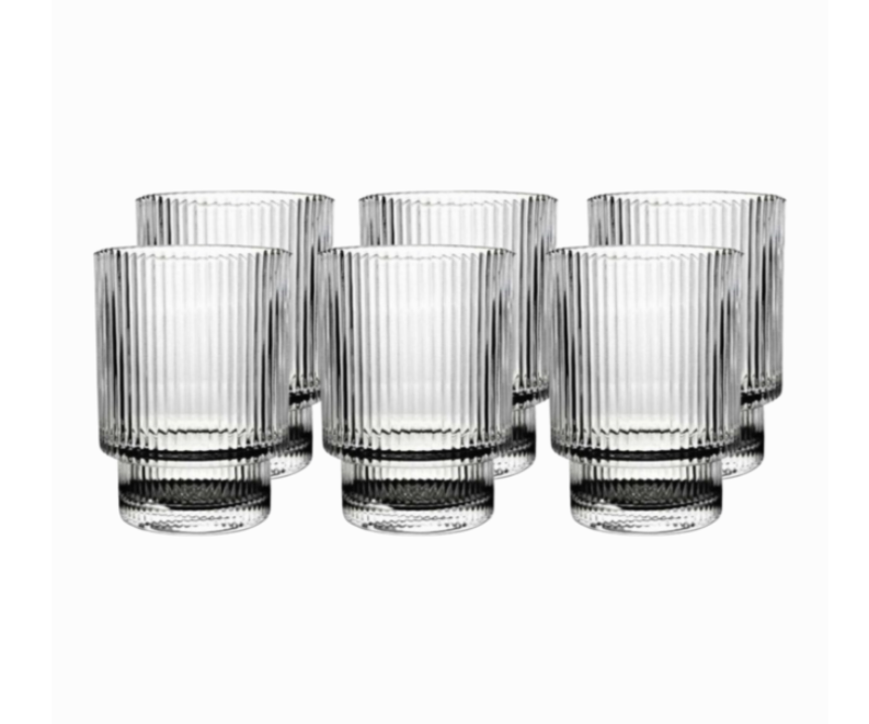 ALMINA Terra Corta Fluted Drinking Glass - Coffee Glass - 200 ml - Set of 6 - Glass - Stackable