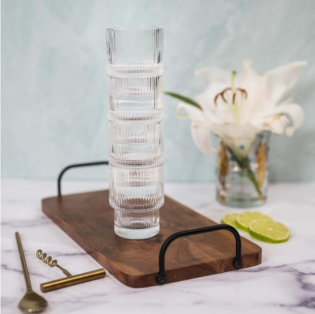 ALMINA Terra Corta Fluted Drinking Glass - Coffee Glass - 200 ml - Set of 6 - Glass - Stackable