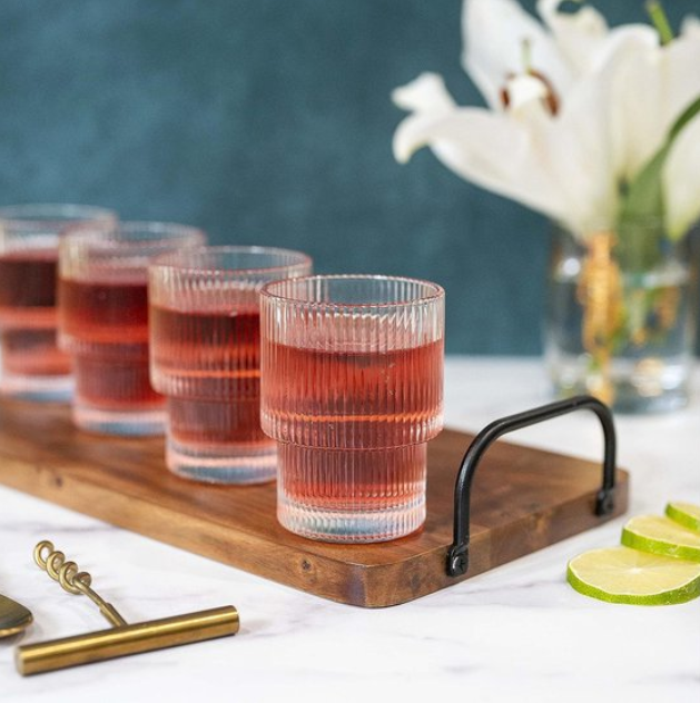 ALMINA Terra Corta Fluted Drinking Glass - Coffee Glass - 200 ml - Set of 6 - Glass - Stackable