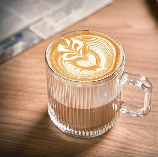 Lot de 6 Tasses en Verre BAVARY 340 ml, Verres à Lait épais Côtelés, Eau, Jus, Petit-déjeuner