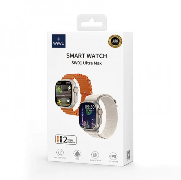 Wiwu SW01 Ultra Smartwatch – Silver Case, Includes Orange and Silver Sport Bands