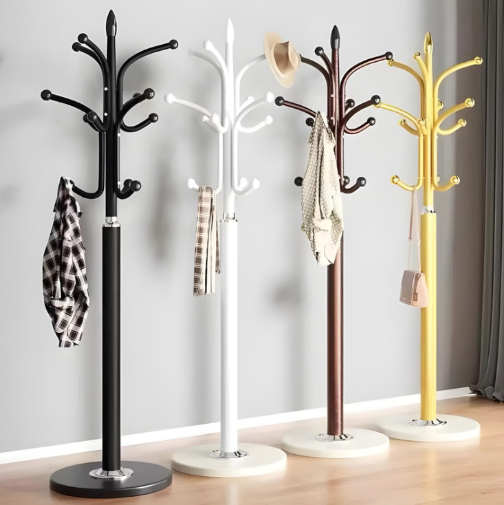 Elegant Coat Rack with Marble Base – 176x38cm Black/White/Gold/Grey