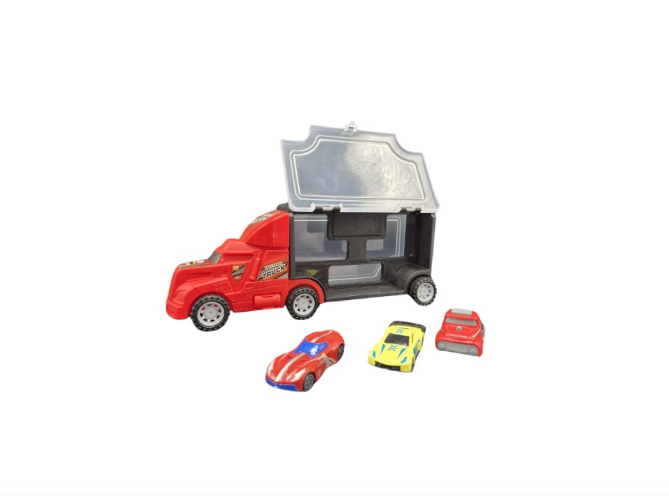 Transport Car Carrier Truck - with 3 Stylish Metal Racing Cars - with Carrying Case