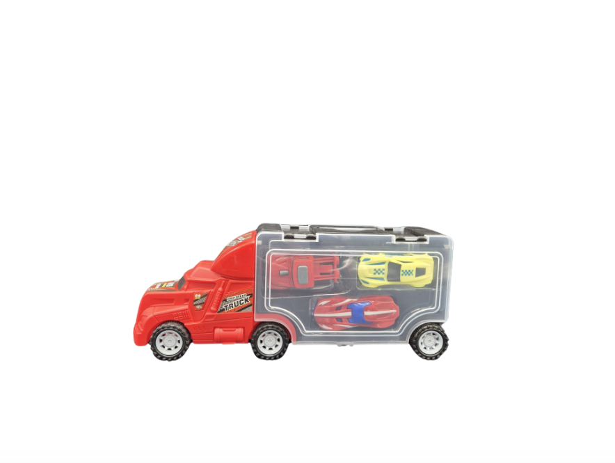 Transport Car Carrier Truck - with 3 Stylish Metal Racing Cars - with Carrying Case