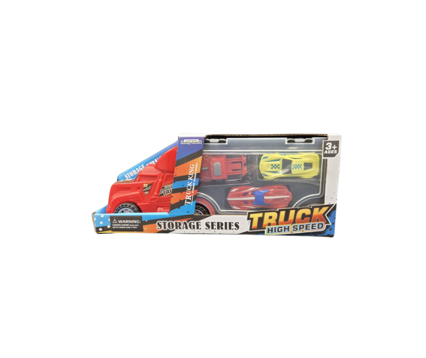 Transport Car Carrier Truck - with 3 Stylish Metal Racing Cars - with Carrying Case