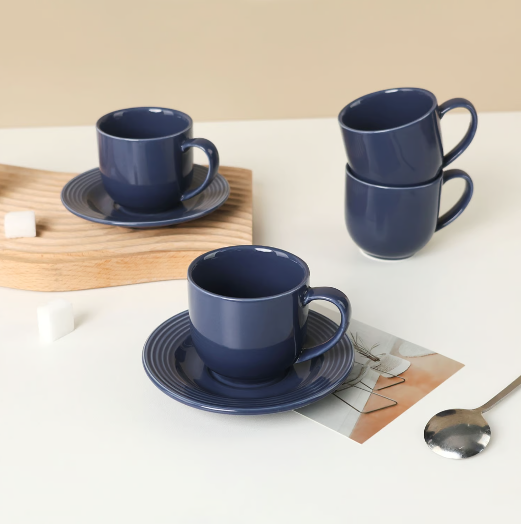 Set of 6 Coffee Cups with Saucer Purple 220 ml