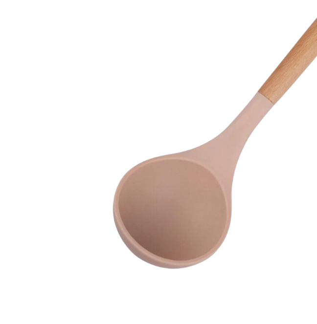 Louche de Cuisine en Silicone avec Manche en Bois – Résistante à la Chaleur