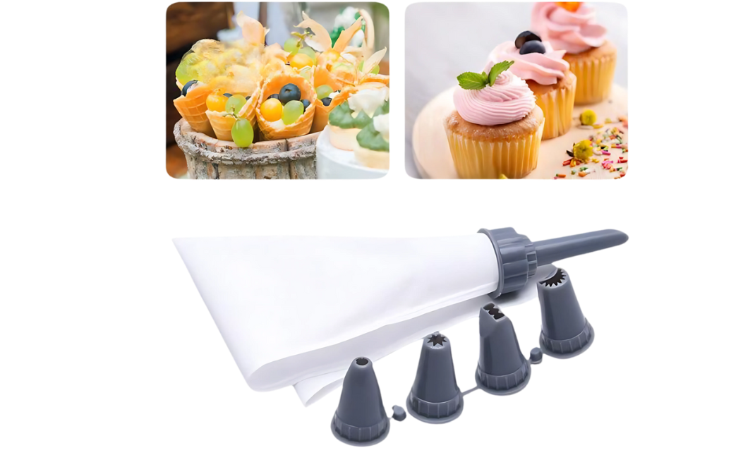 6 Piece Cake Decorating Set - Reusable Piping Bags and Tips
