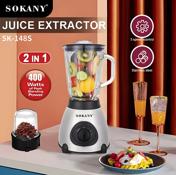 Sokany SK-148S, Mixeur en Acier Inoxydable, 400 W