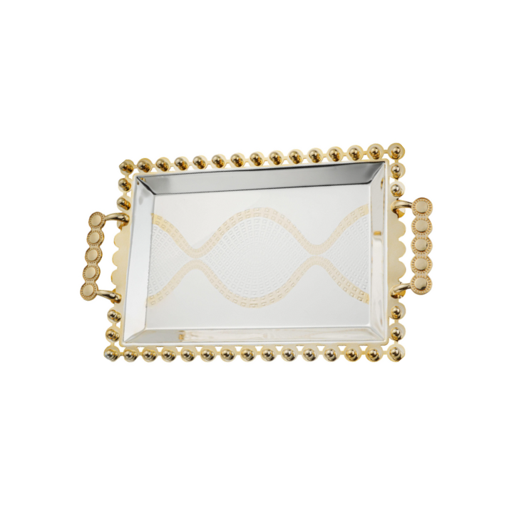 Royal Swiss Rectangular Serving Tray – Rounded Handles and Abstract Wavy Pattern Gold/Silver
