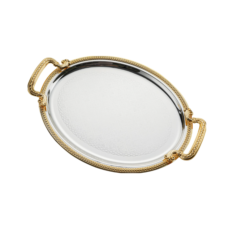 Royal Swiss Ovaal Dienblad – Elegante gouden afwerking met afgeronde handgrepen en gladde randen