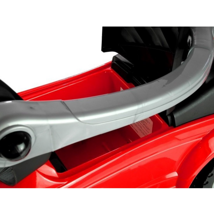 Voiture de sport à bascule pour enfants – 3-en-1 avec sons au volant, barre de poussée et rangement – Rouge