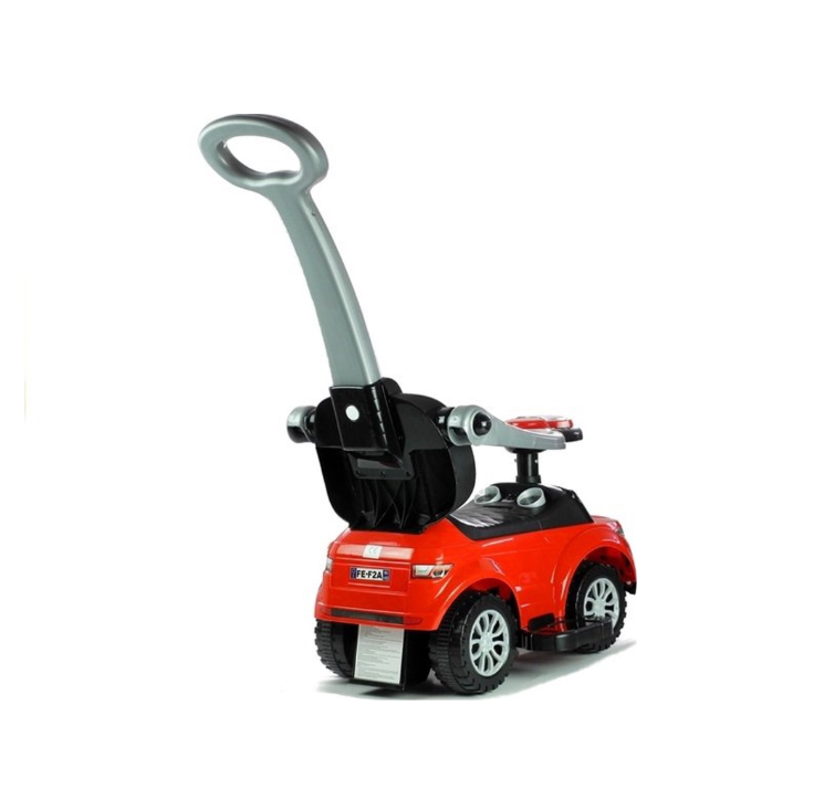 Voiture de sport à bascule pour enfants – 3-en-1 avec sons au volant, barre de poussée et rangement – Rouge