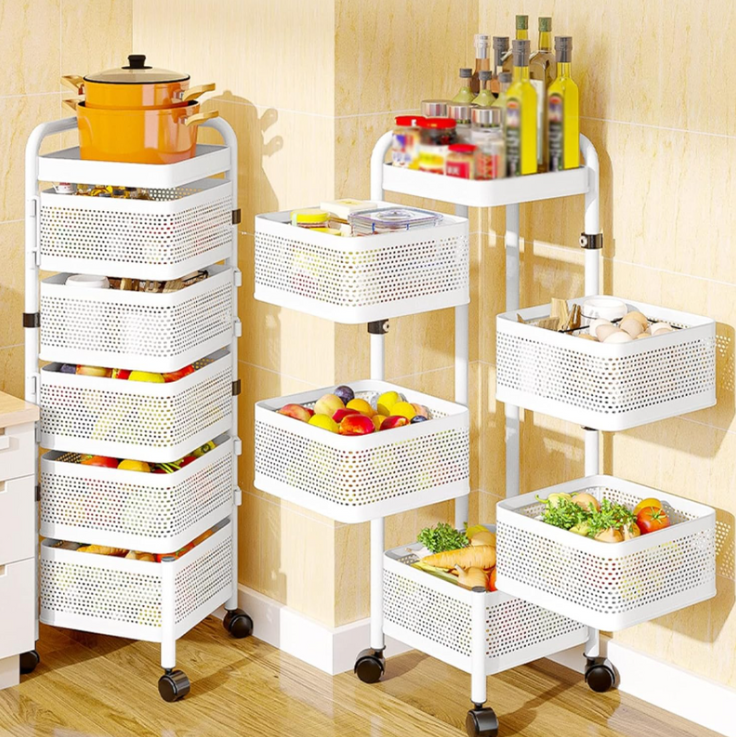 5 Tier Kitchen Storage Cart - Fruit and Vegetable Organizer with Wheels (Black/White)
