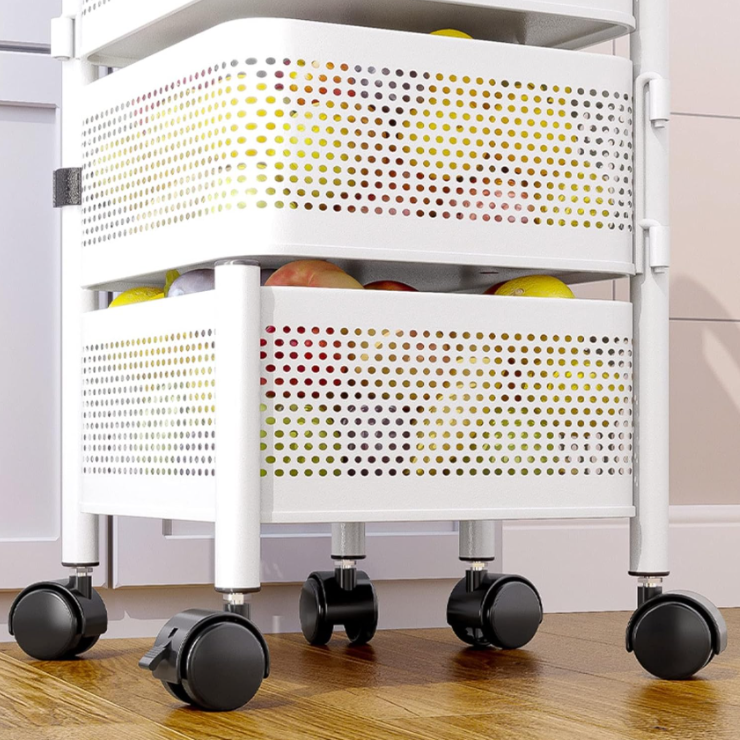 5 Tier Kitchen Storage Cart - Fruit and Vegetable Organizer with Wheels (Black/White)