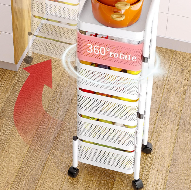 5 Tier Kitchen Storage Cart - Fruit and Vegetable Organizer with Wheels (Black/White)