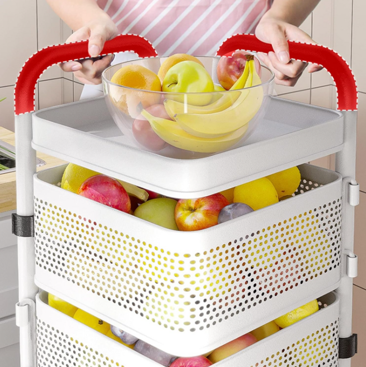 5 Tier Kitchen Storage Cart - Fruit and Vegetable Organizer with Wheels (Black/White)