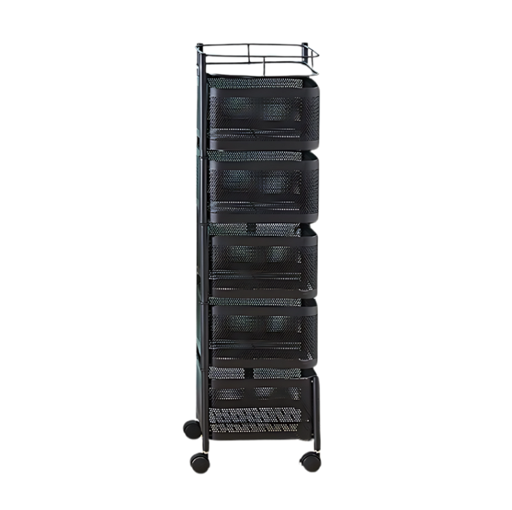 5 Tier Kitchen Storage Cart - Fruit and Vegetable Organizer with Wheels (Black/White)
