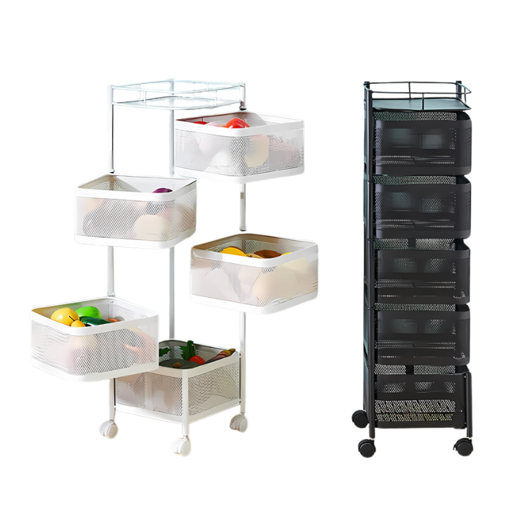 5 Tier Kitchen Storage Cart - Fruit and Vegetable Organizer with Wheels (Black/White)