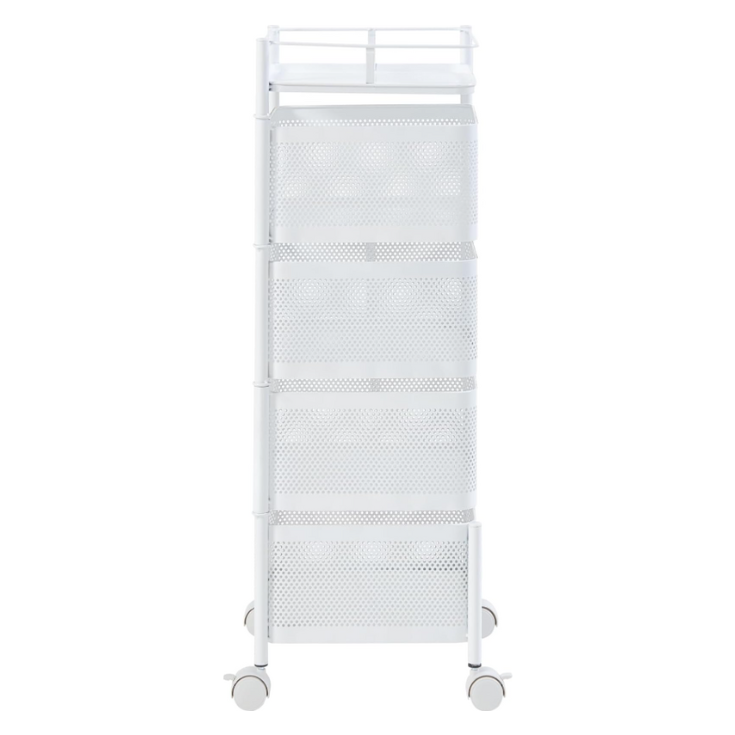 4 Tier Kitchen Storage Cart - Fruit and Vegetable Organizer with Wheels (Black/White)