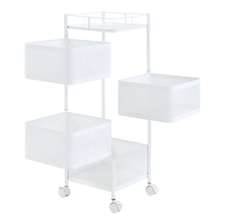 4 Tier Kitchen Storage Cart - Fruit and Vegetable Organizer with Wheels (Black/White)