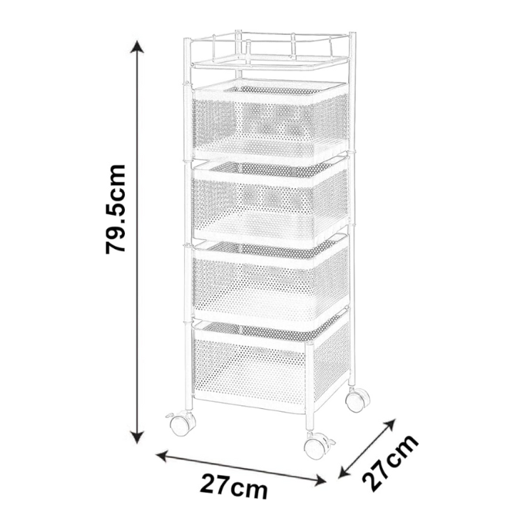 4 Tier Kitchen Storage Cart - Fruit and Vegetable Organizer with Wheels (Black/White)