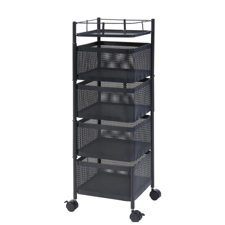 4 Tier Kitchen Storage Cart - Fruit and Vegetable Organizer with Wheels (Black/White)