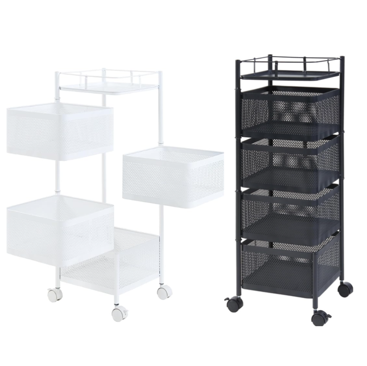 4 Tier Kitchen Storage Cart - Fruit and Vegetable Organizer with Wheels (Black/White)