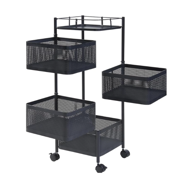 4 Tier Kitchen Storage Cart - Fruit and Vegetable Organizer with Wheels (Black/White)