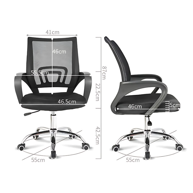 Chaise de Bureau avec Dossier en Maille et Hauteur Réglable, Base en Acier