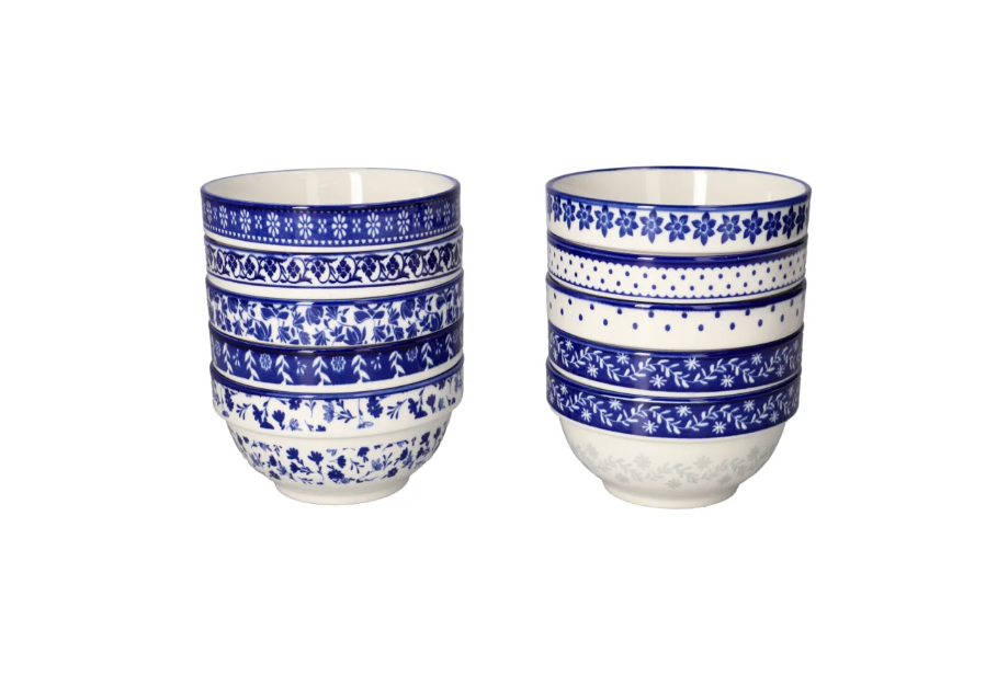 Set de 10 Bols Bohème – Porcelaine Bleu & Blanc - Danny Home™