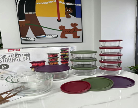 Set de Boîtes de Conservation en Verre avec Couvercles – 24 Pièces – Couleurs Assorties