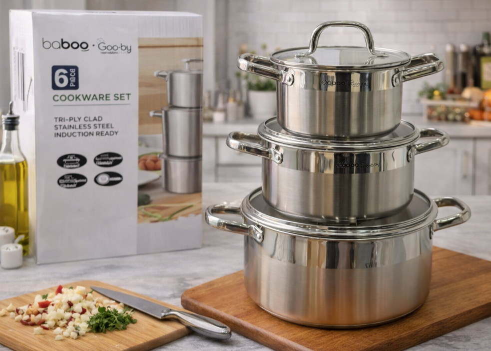 Set de casseroles en inox – 3 pièces