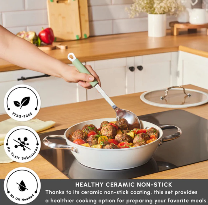 Karaca Swiss Crystal – Casserole Basse 30 cm avec Couvercle – Compatible Induction – Revêtement Antiadhésif – Poignées en Acier Inoxydable