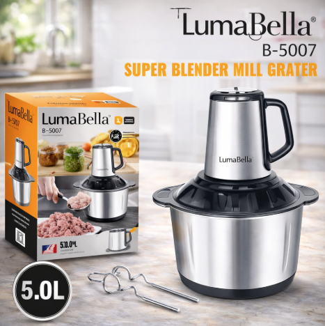 LumaBella B-5007 – Super Blender & Hachoir 5L – 500W – Bol en Acier Inoxydable