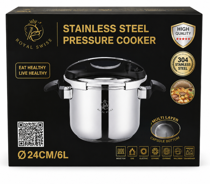 Royal Swiss Cocotte-Minute en Acier Inoxydable – 24 cm / 6 L & 26 cm / 8 L