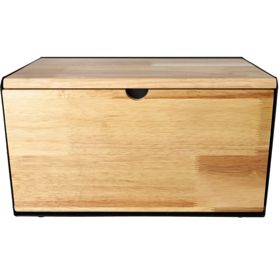 DANNY HOME – Boîte à Pain Noire en Acier Inoxydable et Bois – 35,6 × 21,7 × 20,9 cm